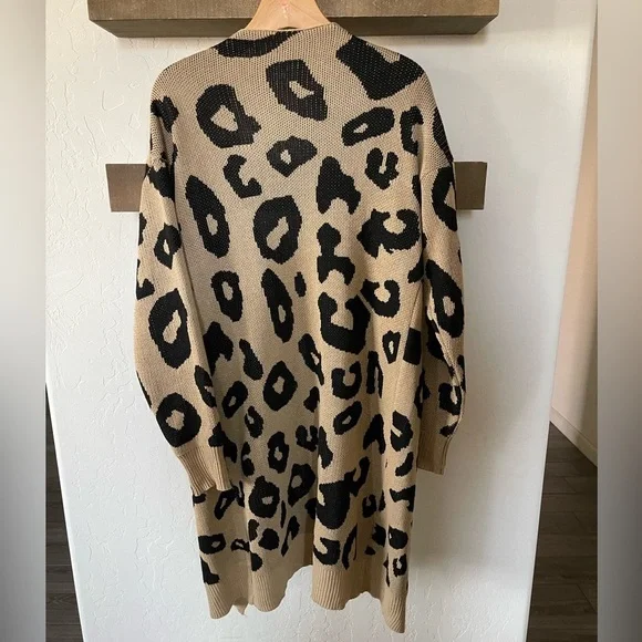 Leopard print| Long Line, open front knit cardigan, size S/M•••Cotton blend 🫶🏻 - Picture 8 of 11